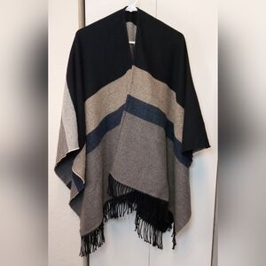 Cape Shawl Poncho Wrap Fringe Cozy Comfy Warm Layer One Size Open Stripes Flowy